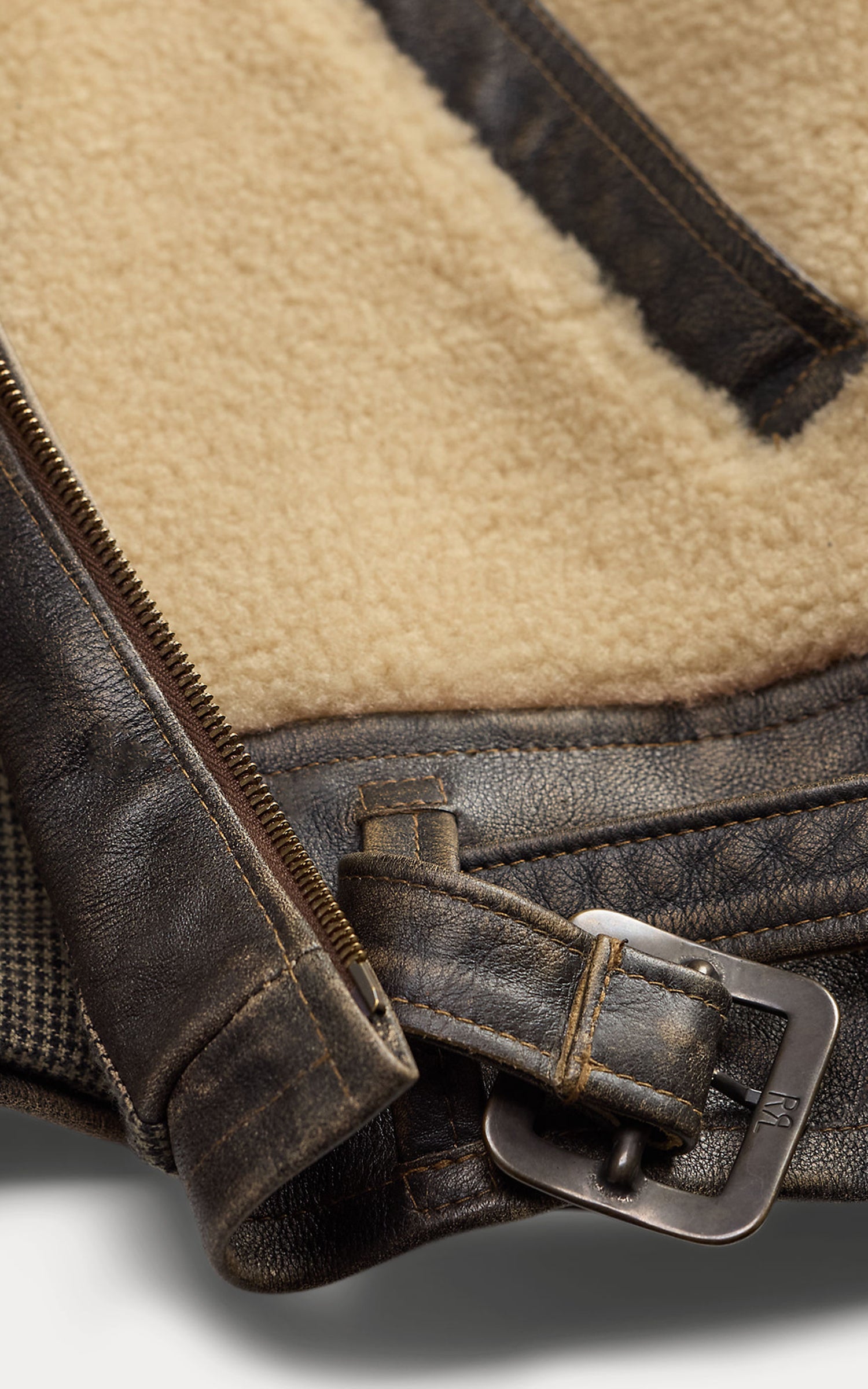 RRL Shearling Panel Leather Jacket Vintage Brown