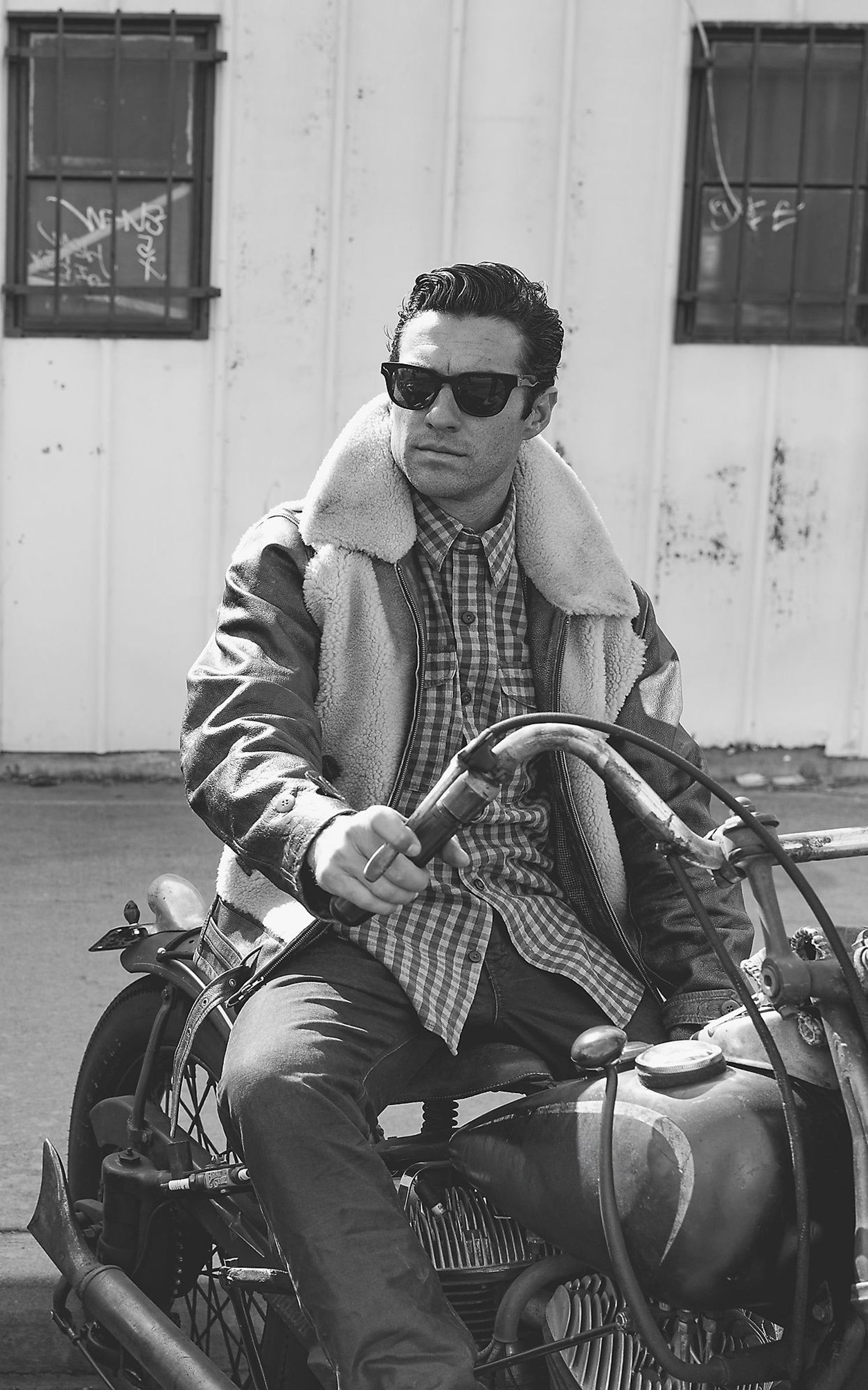 RRL Shearling Panel Leather Jacket Vintage Brown