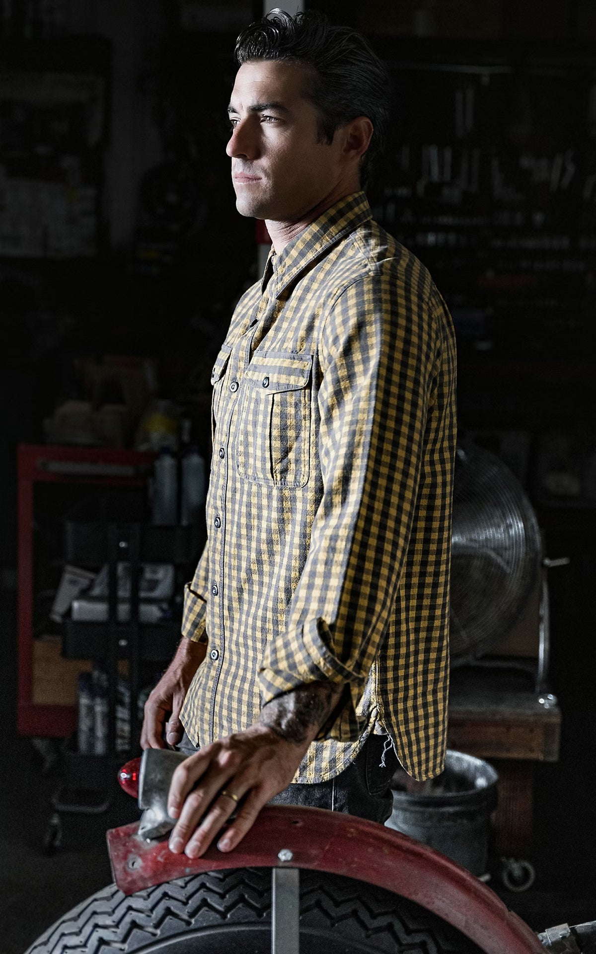 RRL Checked Workshirt Gold Charcoal