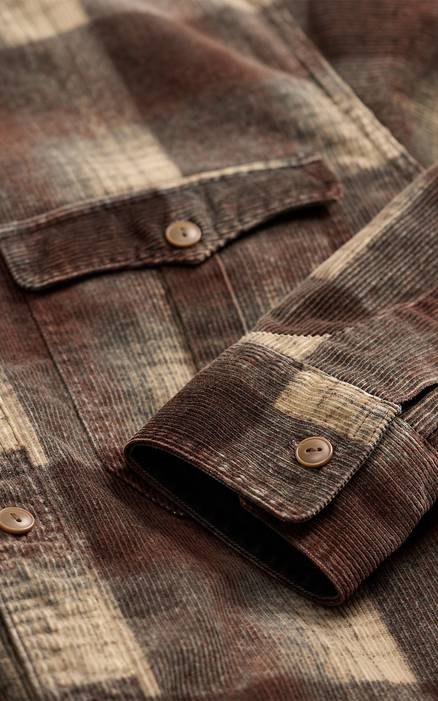 RRL Plaid-Print Corduroy Workshirt Brown/Grey