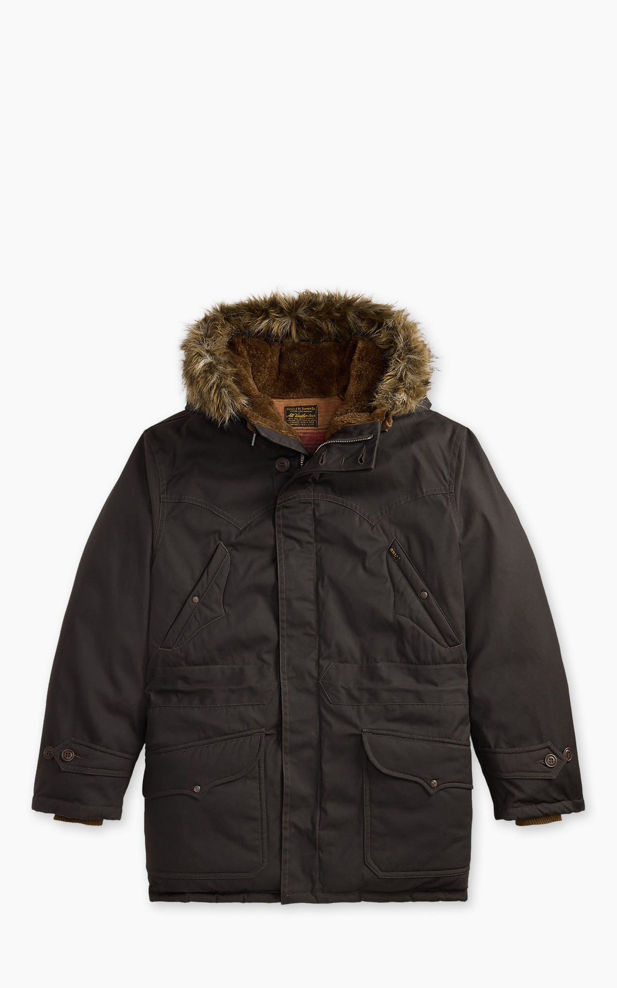 RRL Faux-Fur-Trim Coated Canvas Parka Washed Black