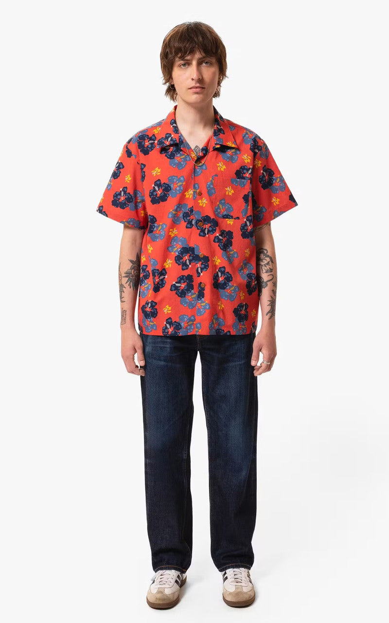 Nudie Jeans Arthur Flower Hawaii Shirt Red