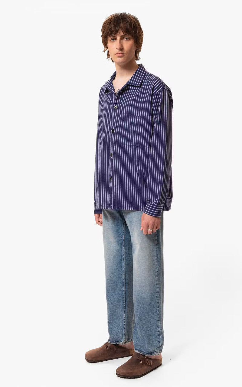 Nudie Jeans Berra Striped Worker Shirt Blue