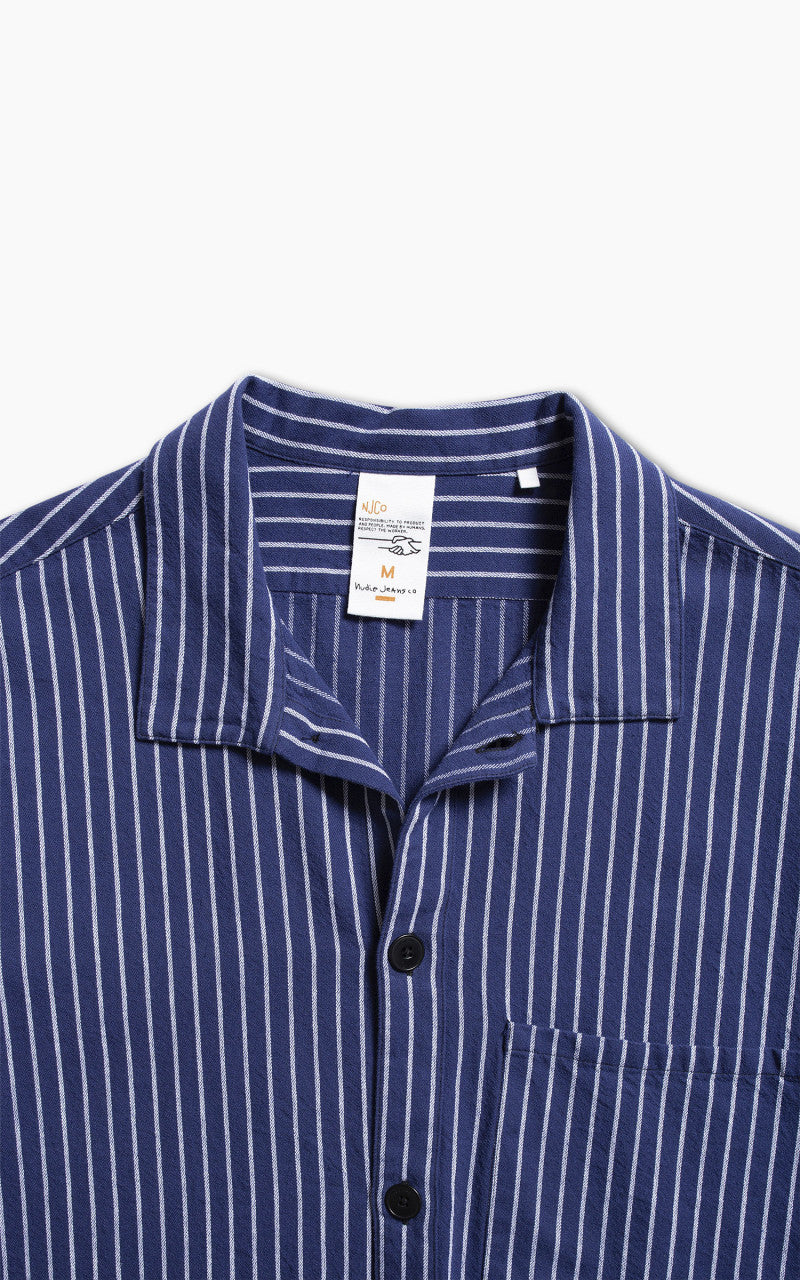 Nudie Jeans Berra Striped Worker Shirt Blue