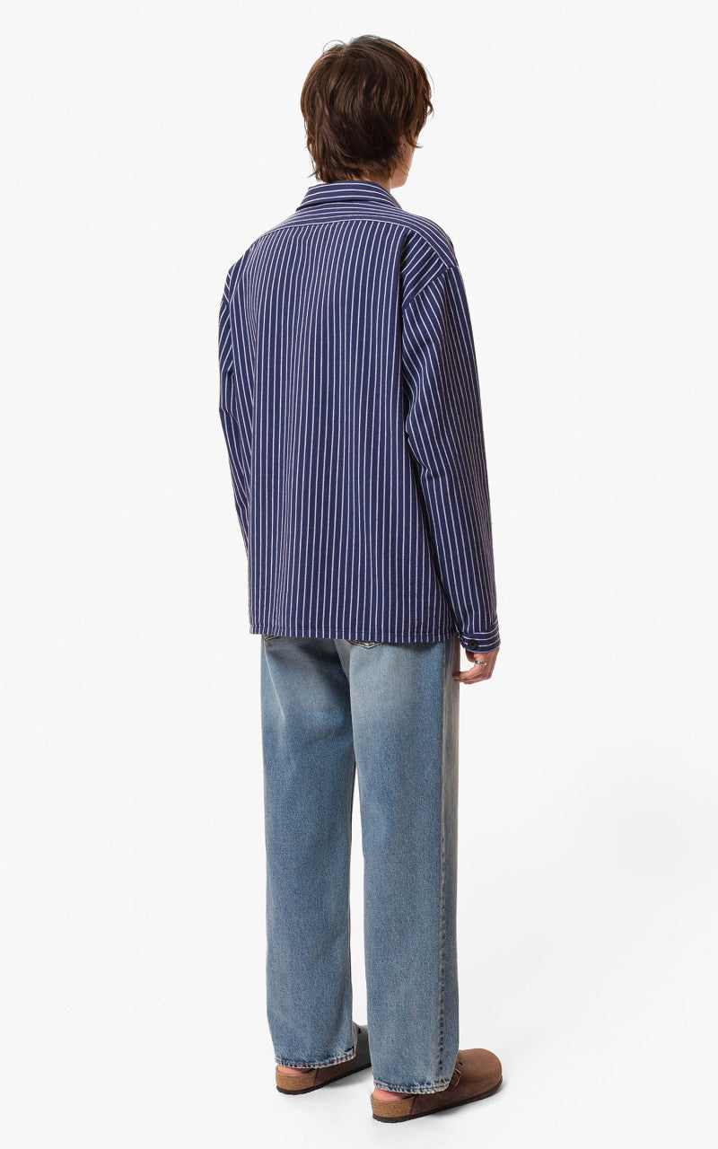 Nudie Jeans Berra Striped Worker Shirt Blue