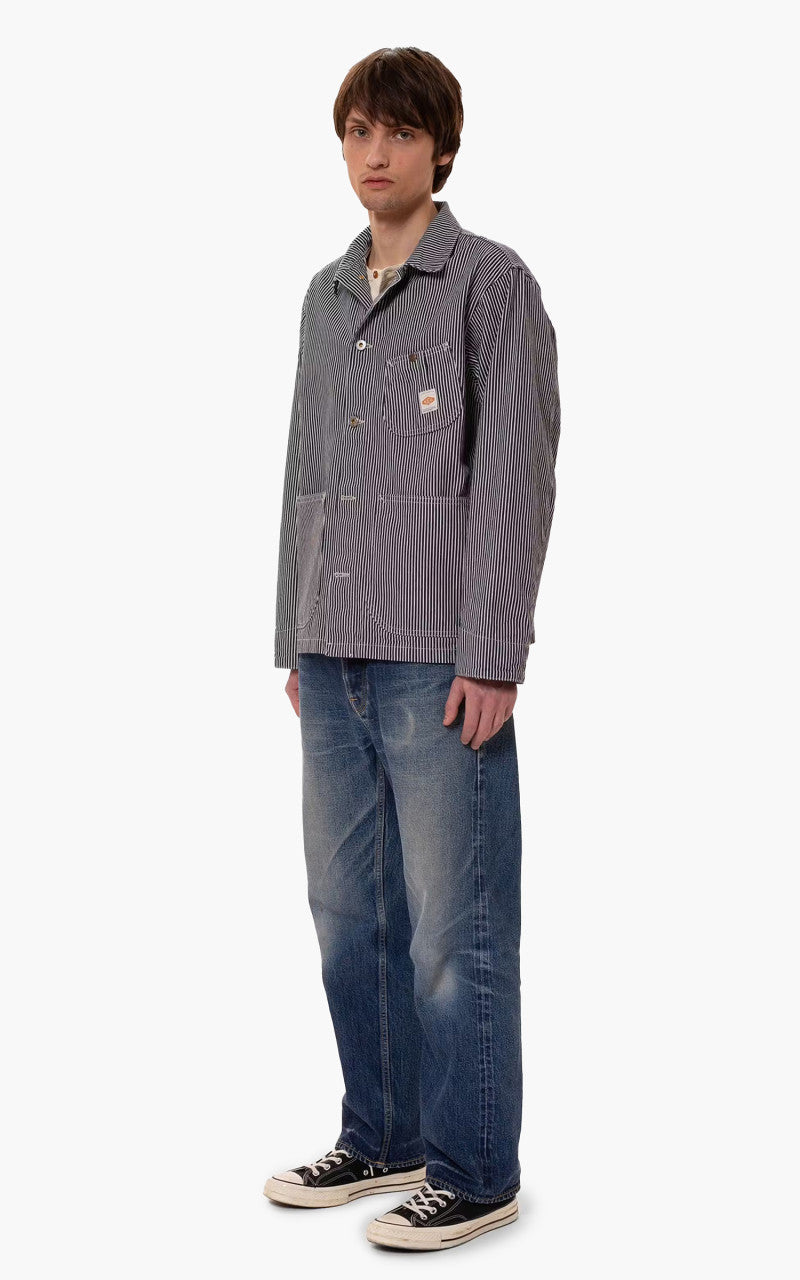 Nudie Jeans Howie Hickory Chore Jacket Blue/Offwhite