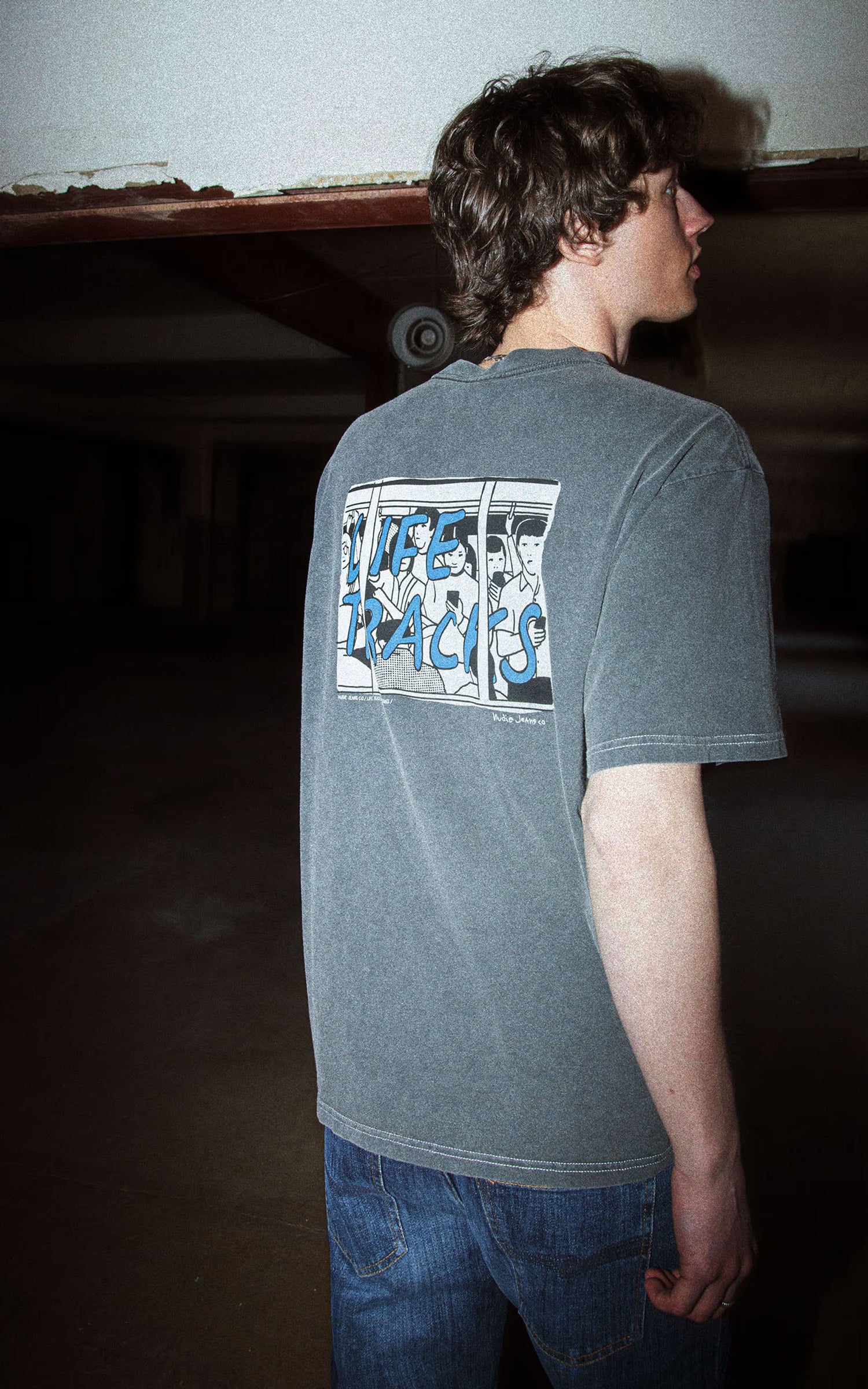 Nudie Jeans Koffe T-Shirt LifeTracks III Antracite