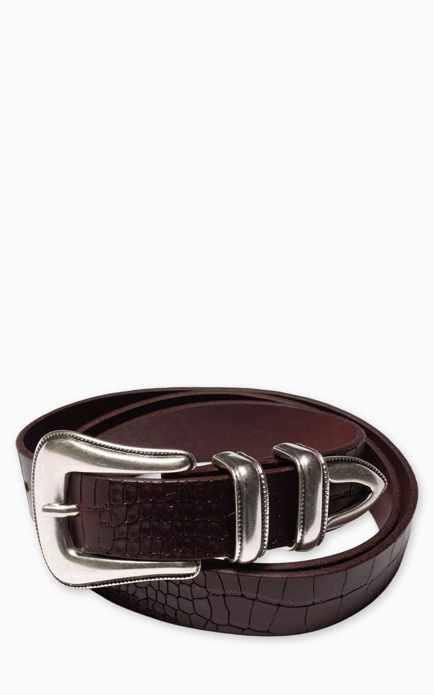 Nudie Jeans Western Faux Croco Silver Belt Burgundy