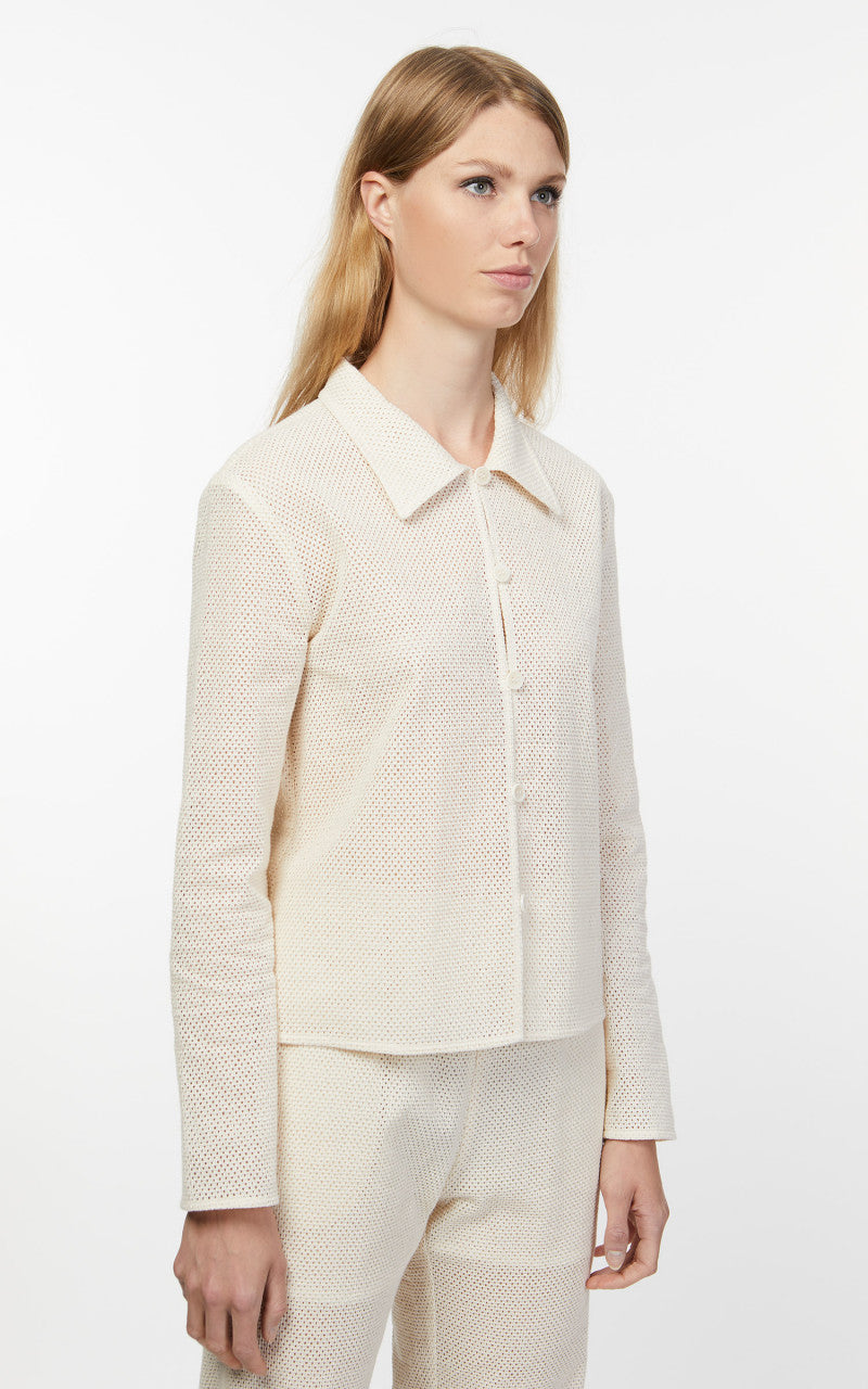 Amomento Cotton Crochet Long Sleeve Shirt Ecru