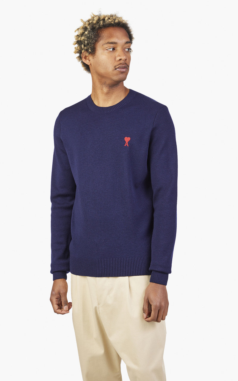 AMI Paris Ami De Coeur Crewneck Sweater Merino Wool Nautic Blue