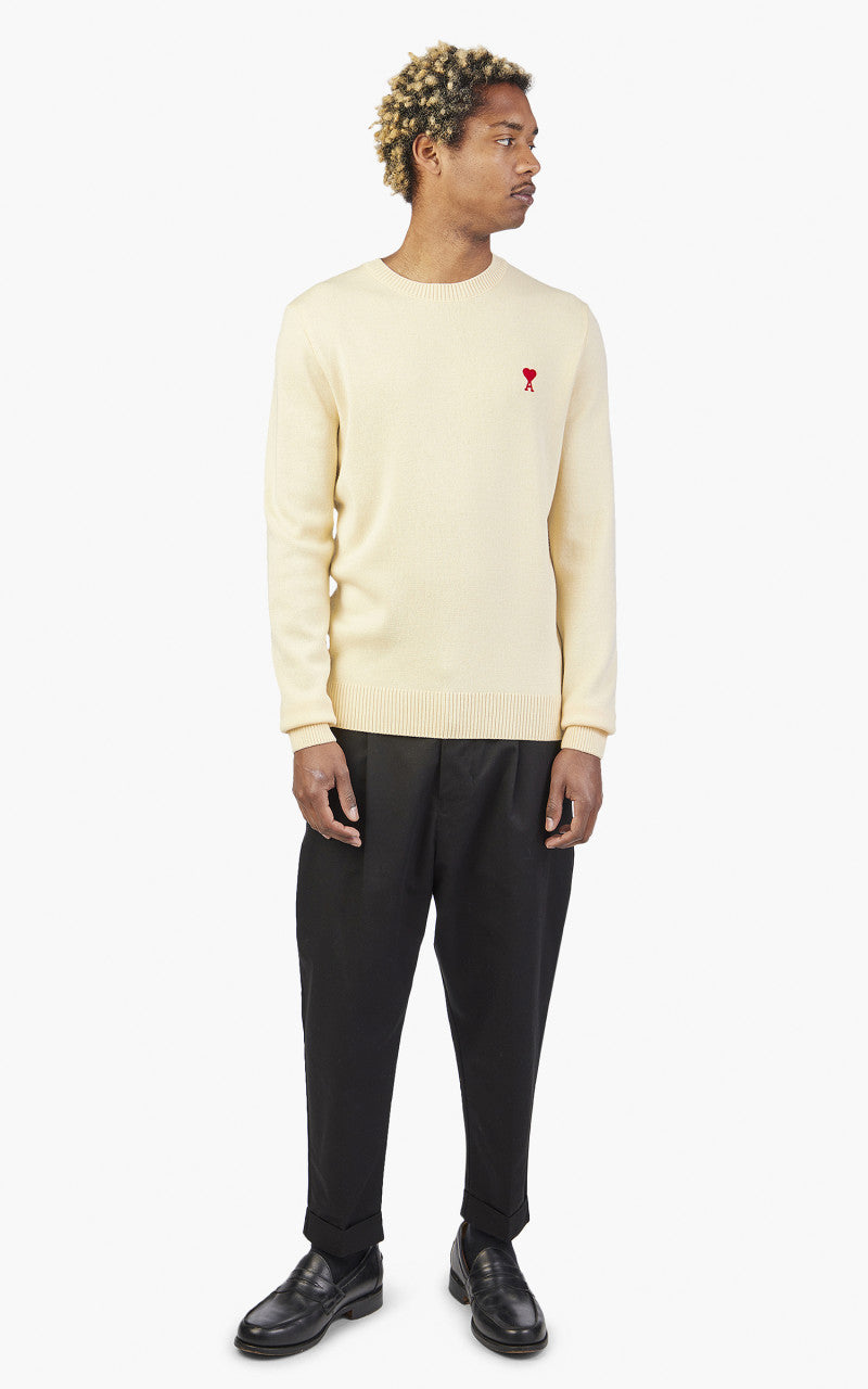 AMI Paris Ami De Coeur Crewneck Sweater Merino Wool Vanilla