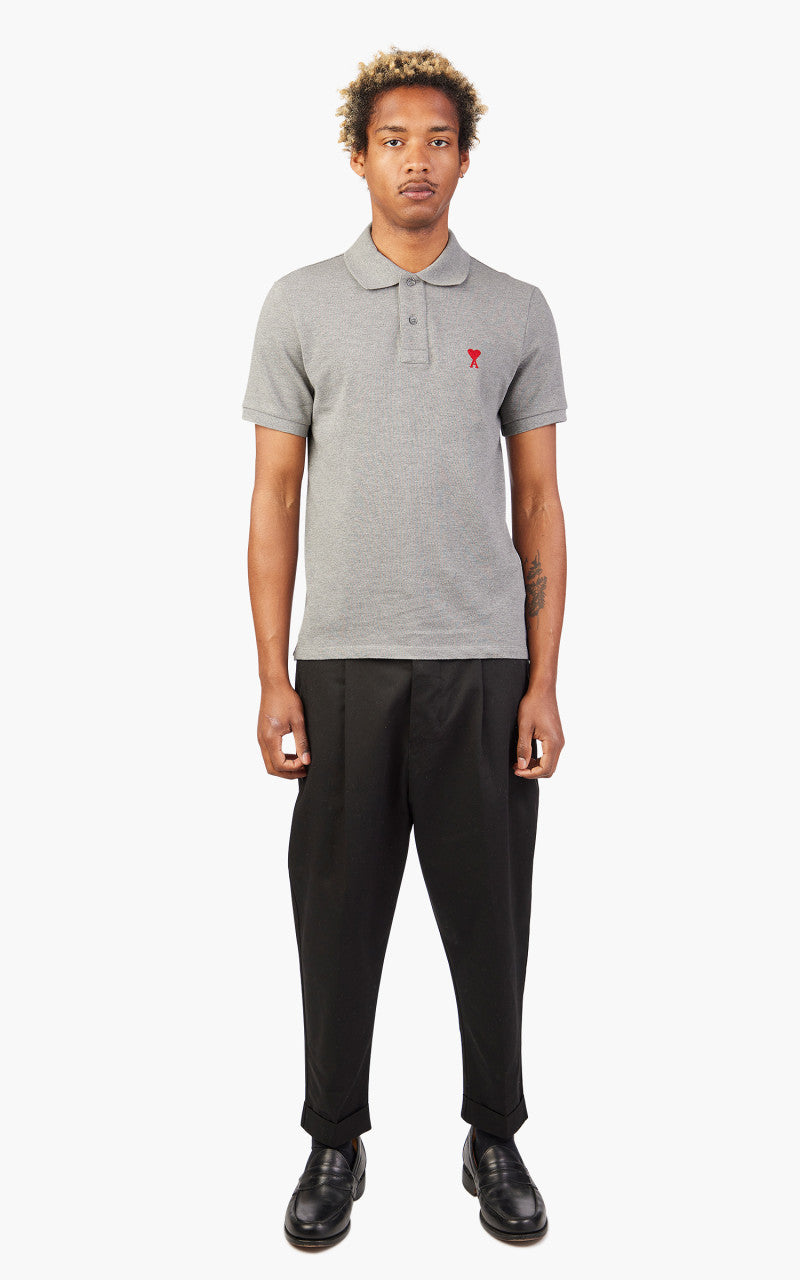 AMI Paris Ami De Coeur Polo Shirt Heather Grey