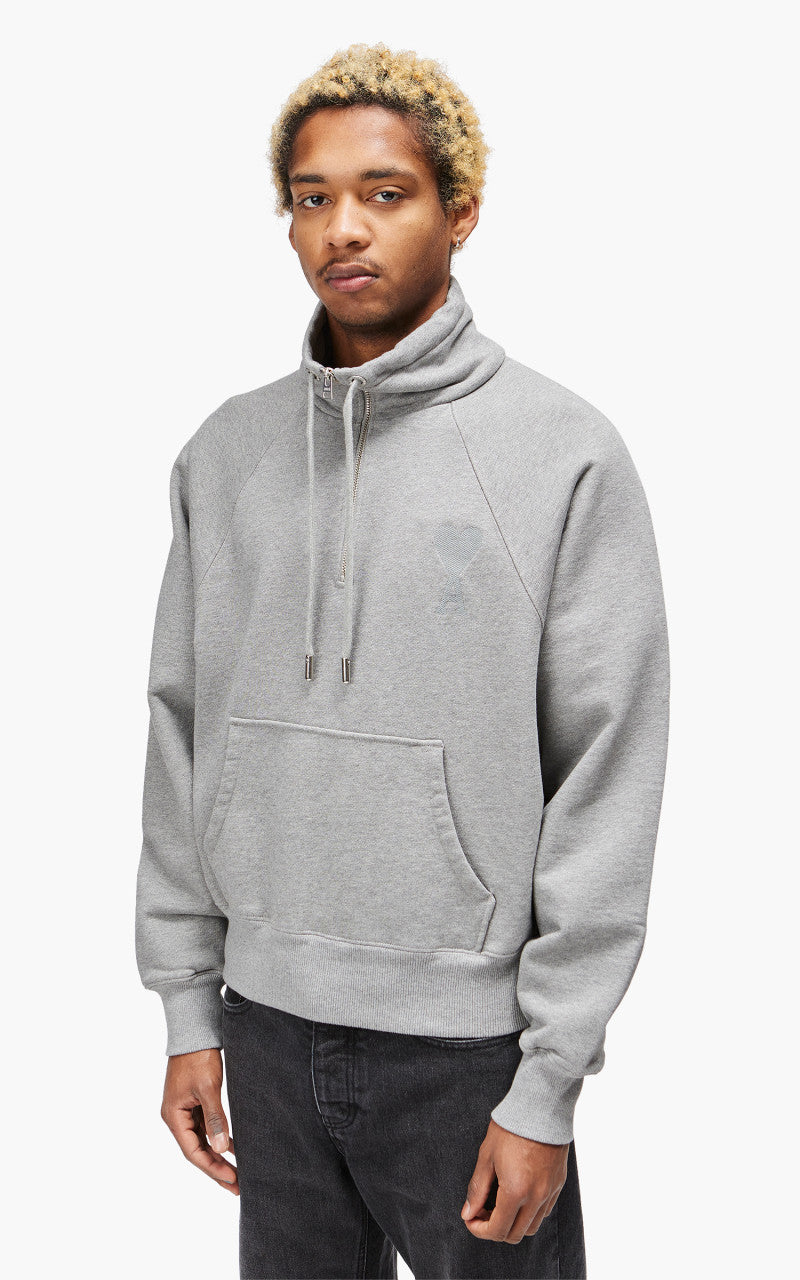 AMI Paris Tonal Big Ami De Coeur Zip Sweat Heather Grey