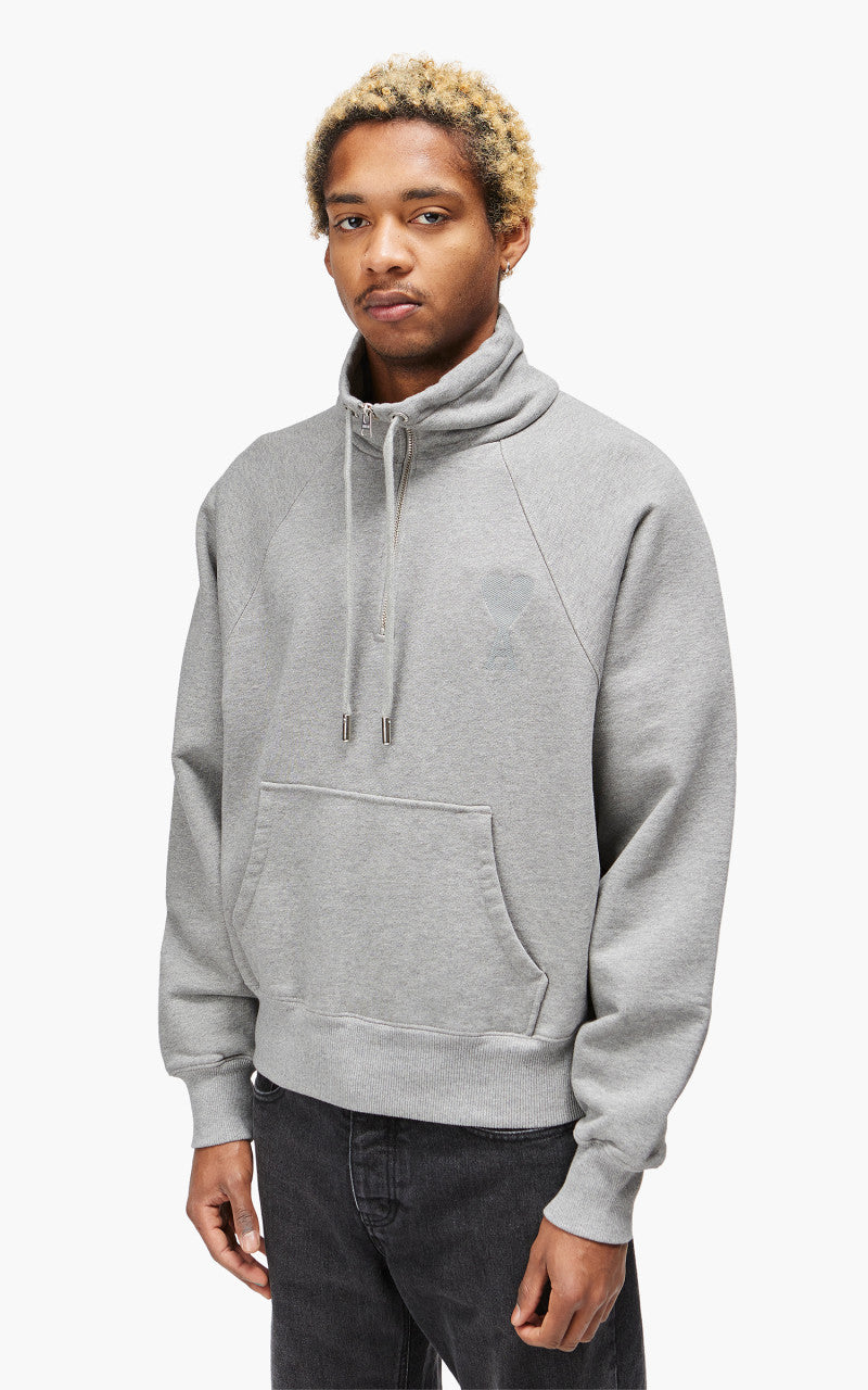 AMI Paris Tonal Big Ami De Coeur Zip Sweat Heather Grey