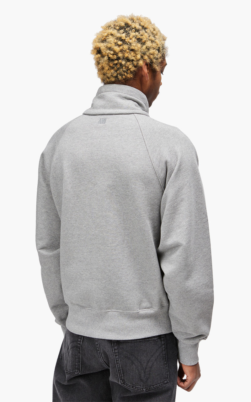 AMI Paris Tonal Big Ami De Coeur Zip Sweat Heather Grey