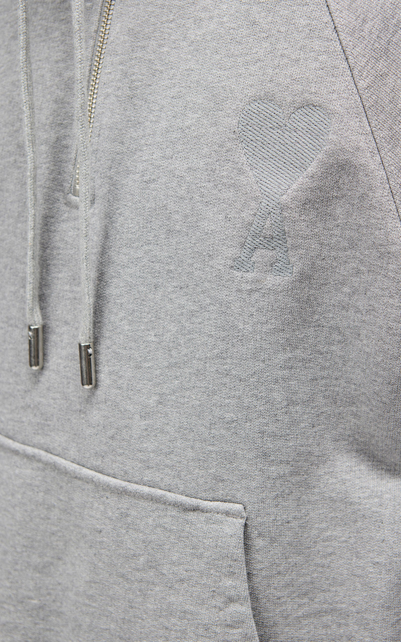 AMI Paris Tonal Big Ami De Coeur Zip Sweat Heather Grey
