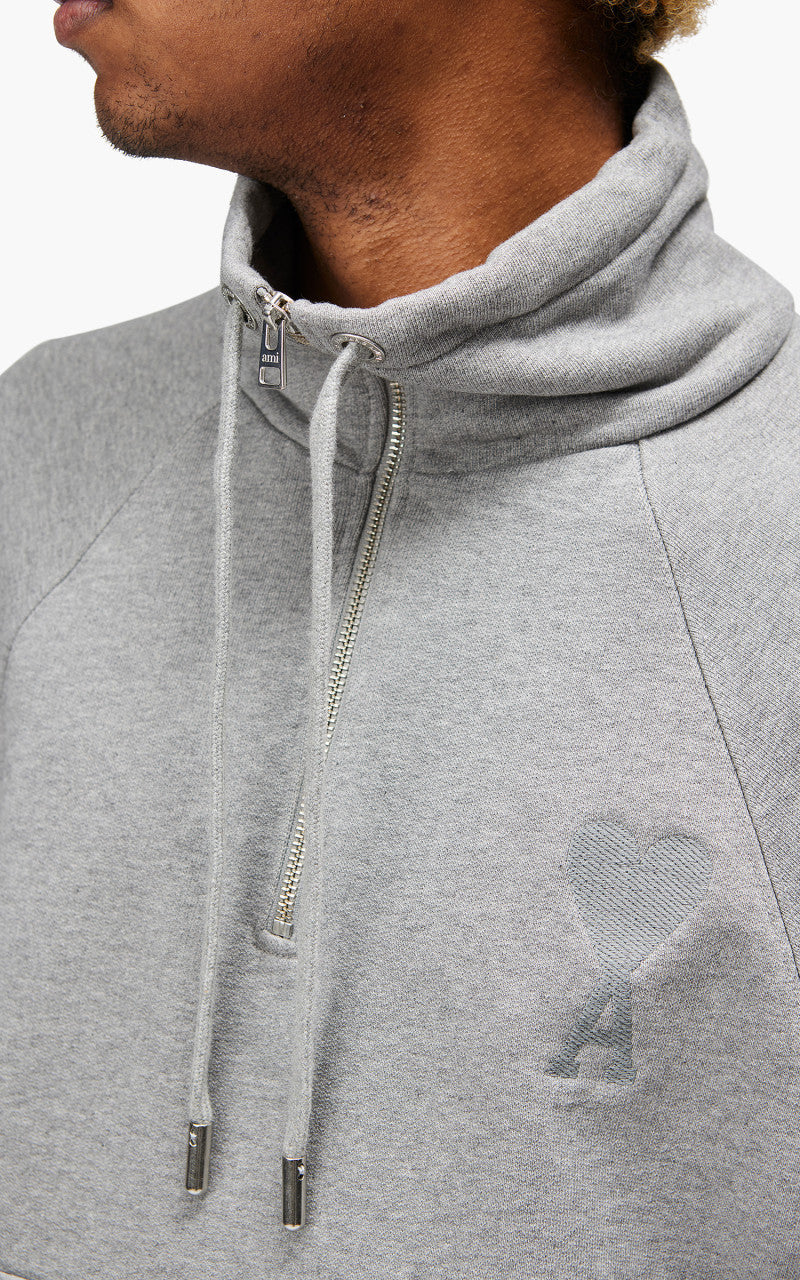 AMI Paris Tonal Big Ami De Coeur Zip Sweat Heather Grey