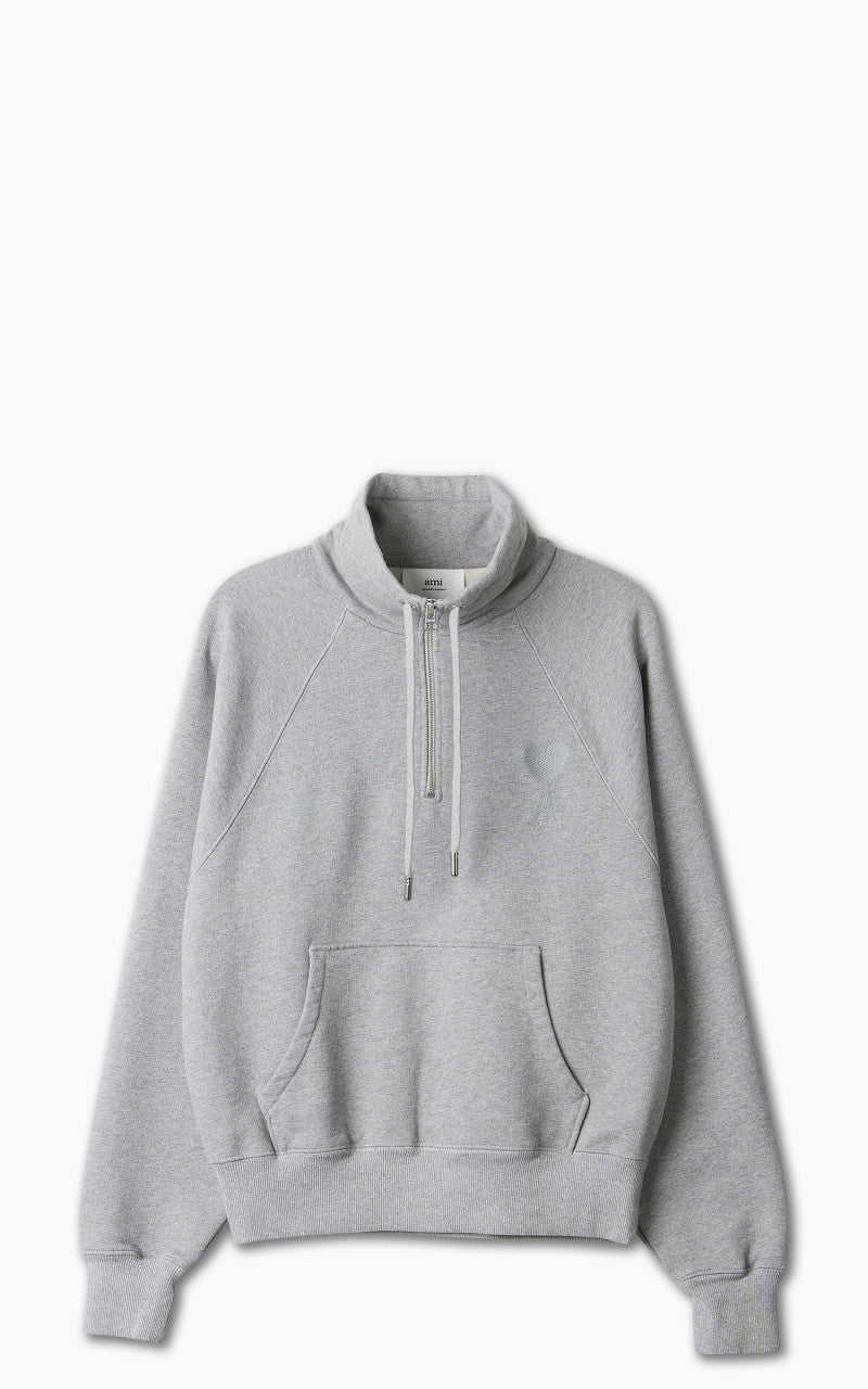 AMI Paris Tonal Big Ami De Coeur Zip Sweat Heather Grey