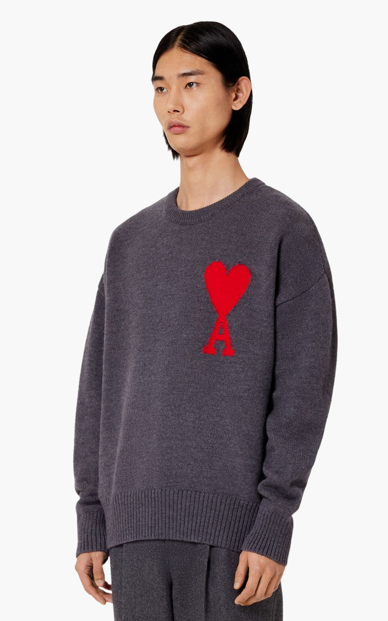AMI Paris ADC Crewneck Sweater Knit Wool Grey/Red