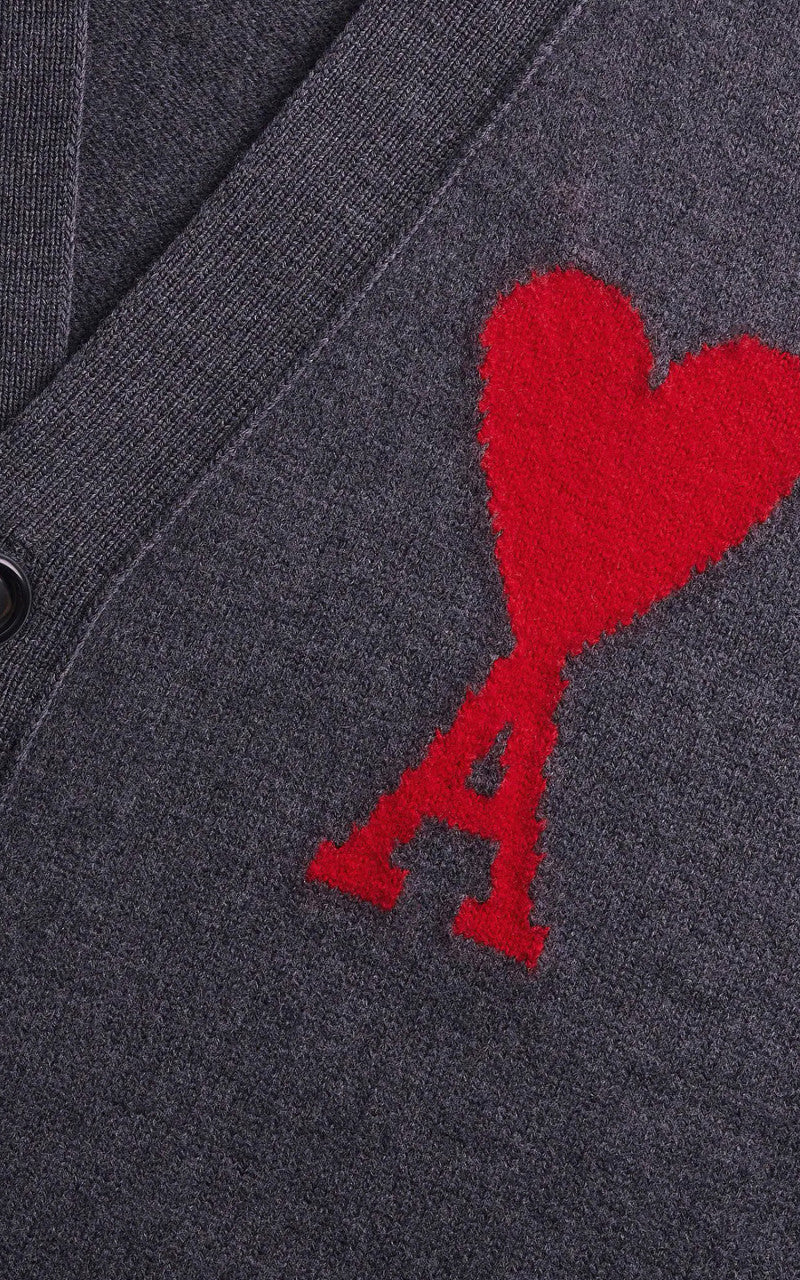 AMI Paris Ami De Coeur Cardigan Grey/Red