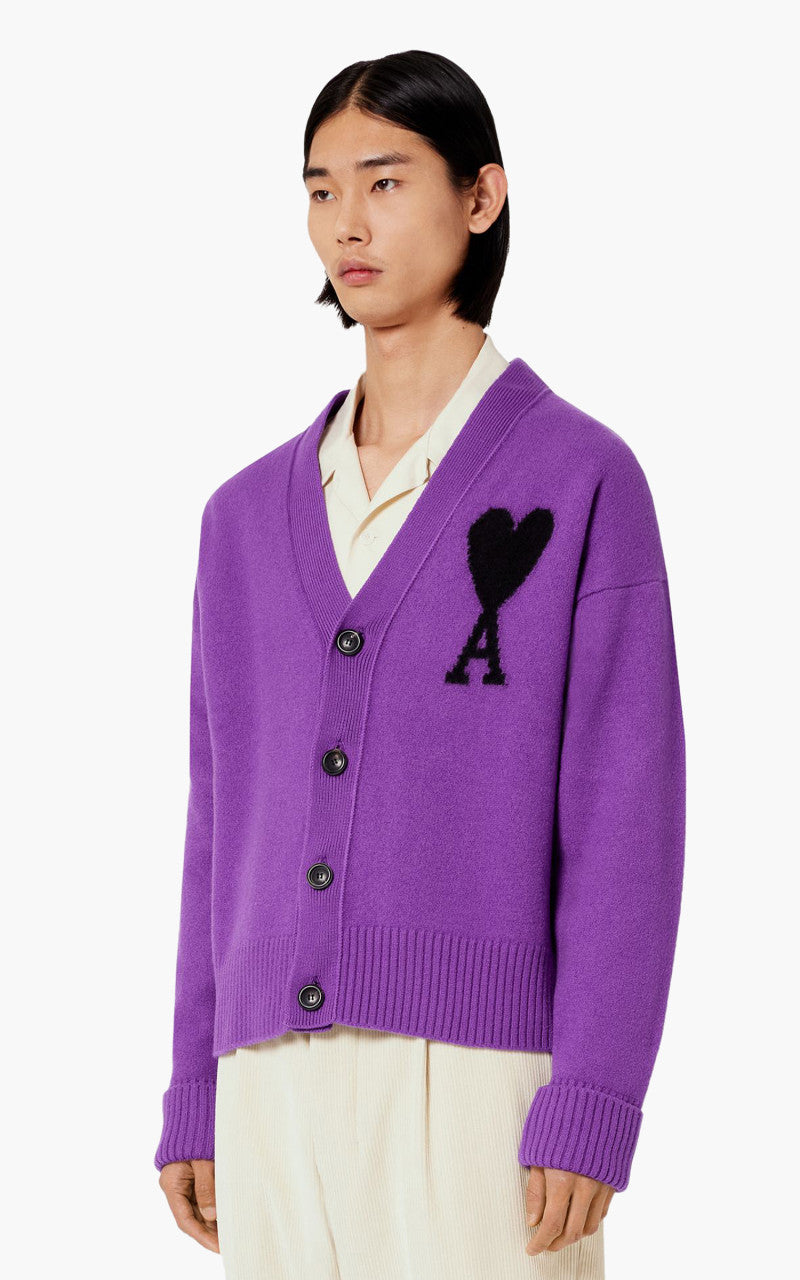 AMI Paris Ami De Coeur Cardigan Purple/Black