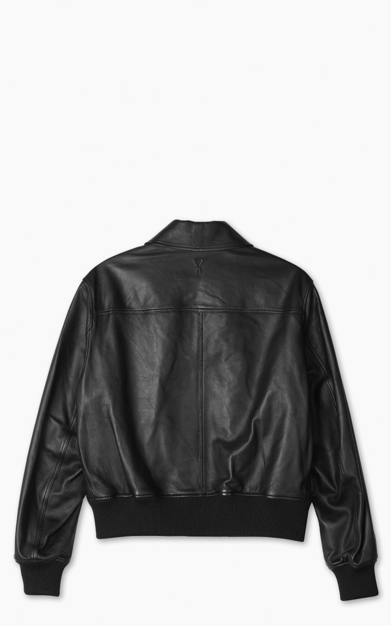 AMI Paris Zipped Leather Jacket Black