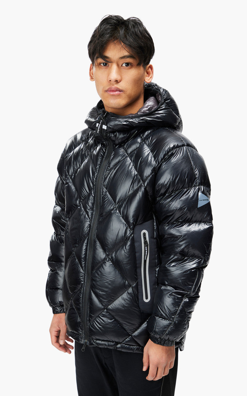 and wander Diamond Stitch Down Hoodie Black