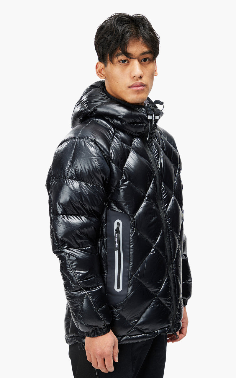 and wander Diamond Stitch Down Hoodie Black