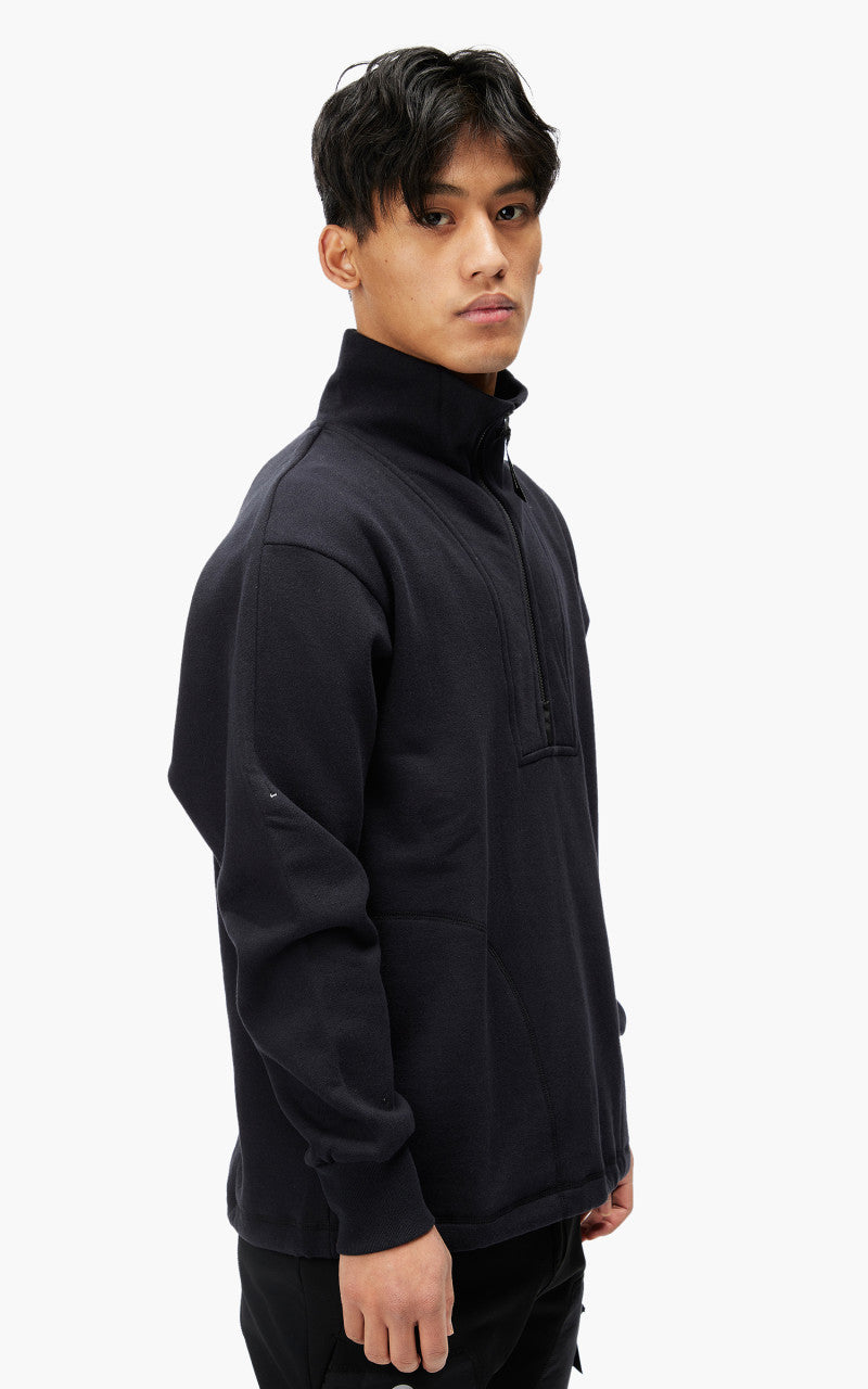 and wander Cotton Wool Half Zip Sweat Black