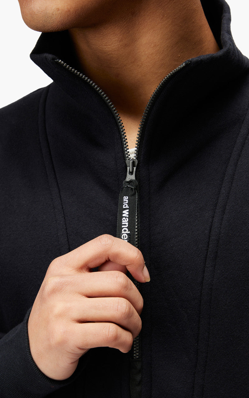 and wander Cotton Wool Half Zip Sweat Black
