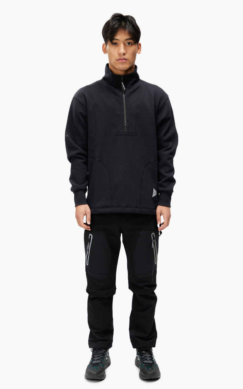 and wander Cotton Wool Half Zip Sweat Black