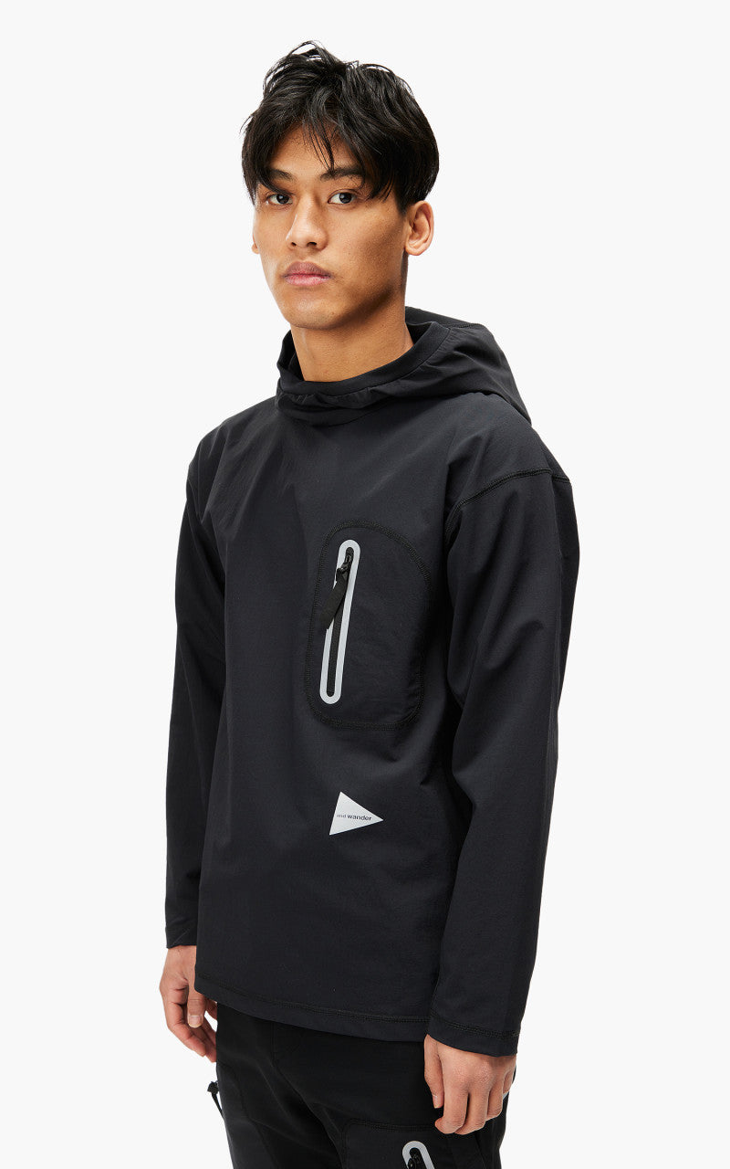 and wander Hybrid Warm Pocket Hoodie Black