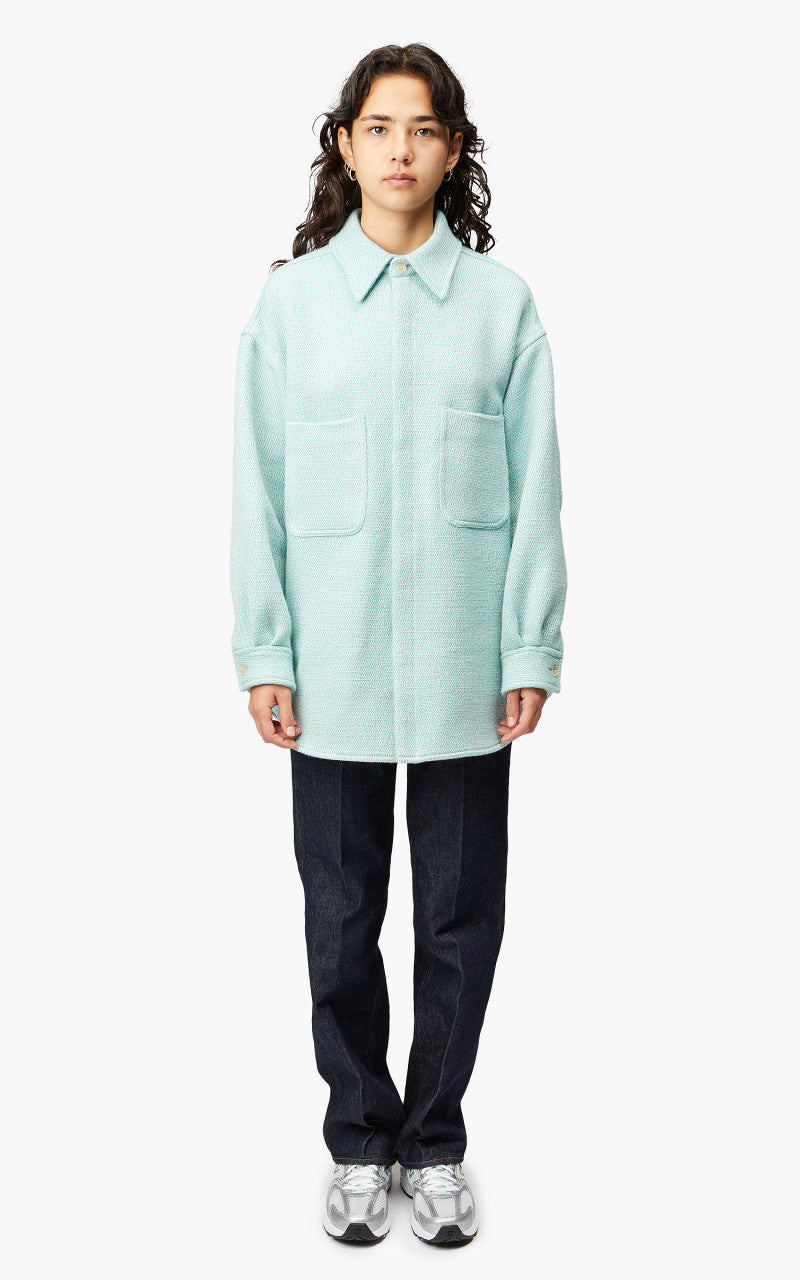 Auralee W Shetland Wool Organic Cotton Woven Cloth Shirt Blouson Light Blue