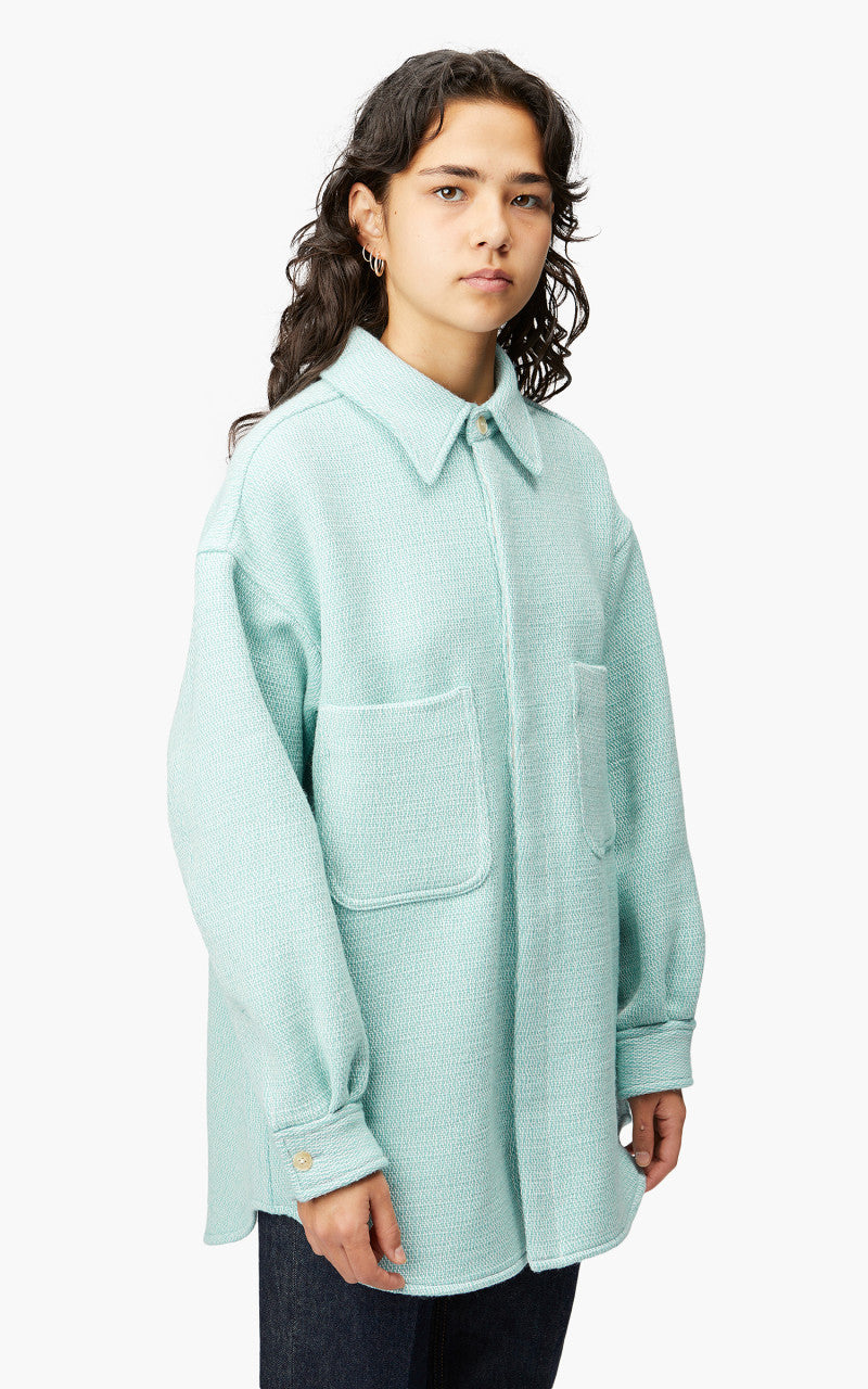 Auralee W Shetland Wool Organic Cotton Woven Cloth Shirt Blouson Light Blue