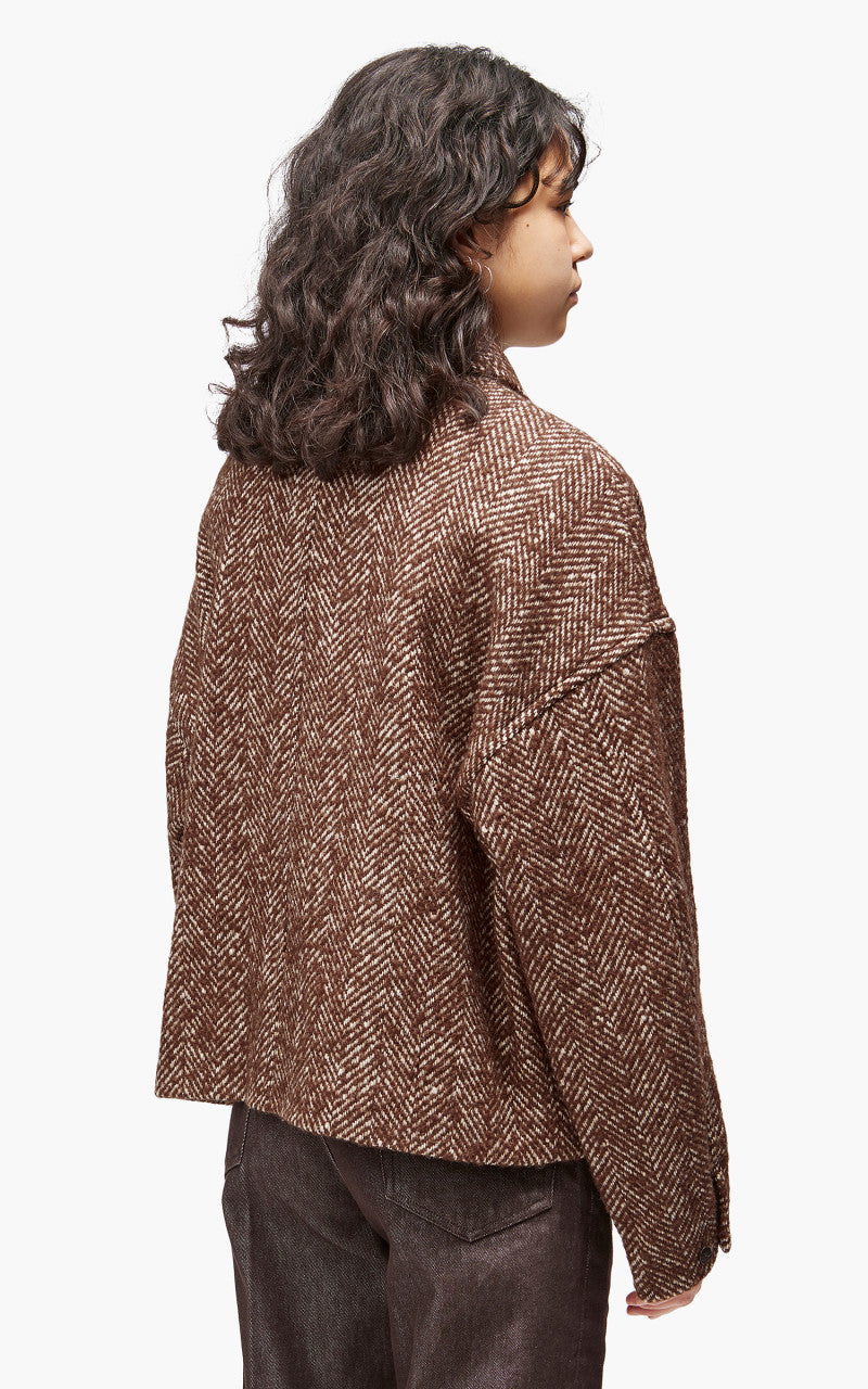 Auralee W Wool Alpaca Herringbone Tweed Short Blouson Brown Herringbone