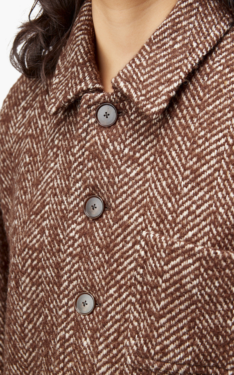 Auralee W Wool Alpaca Herringbone Tweed Short Blouson Brown Herringbone