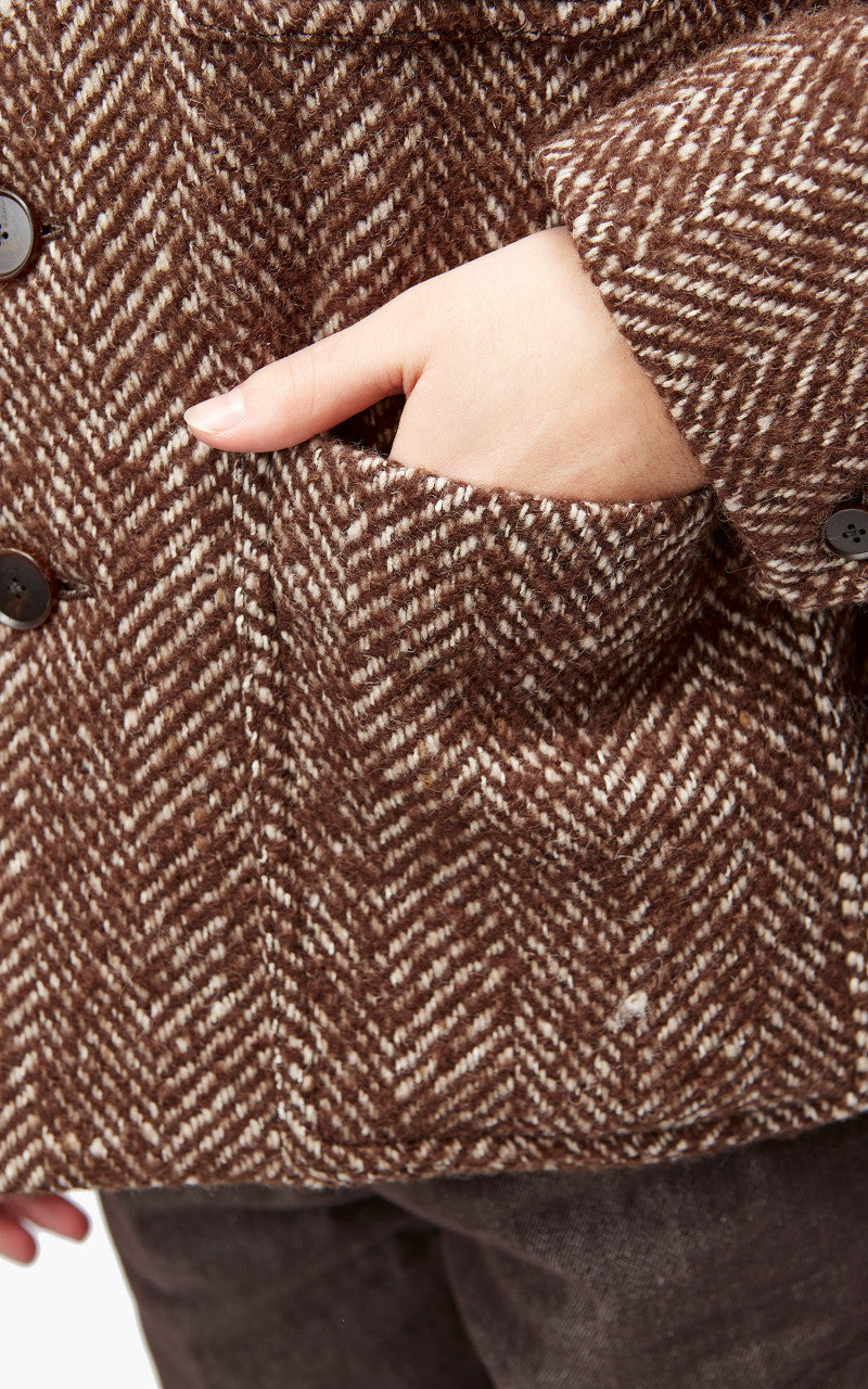 Auralee W Wool Alpaca Herringbone Tweed Short Blouson Brown Herringbone