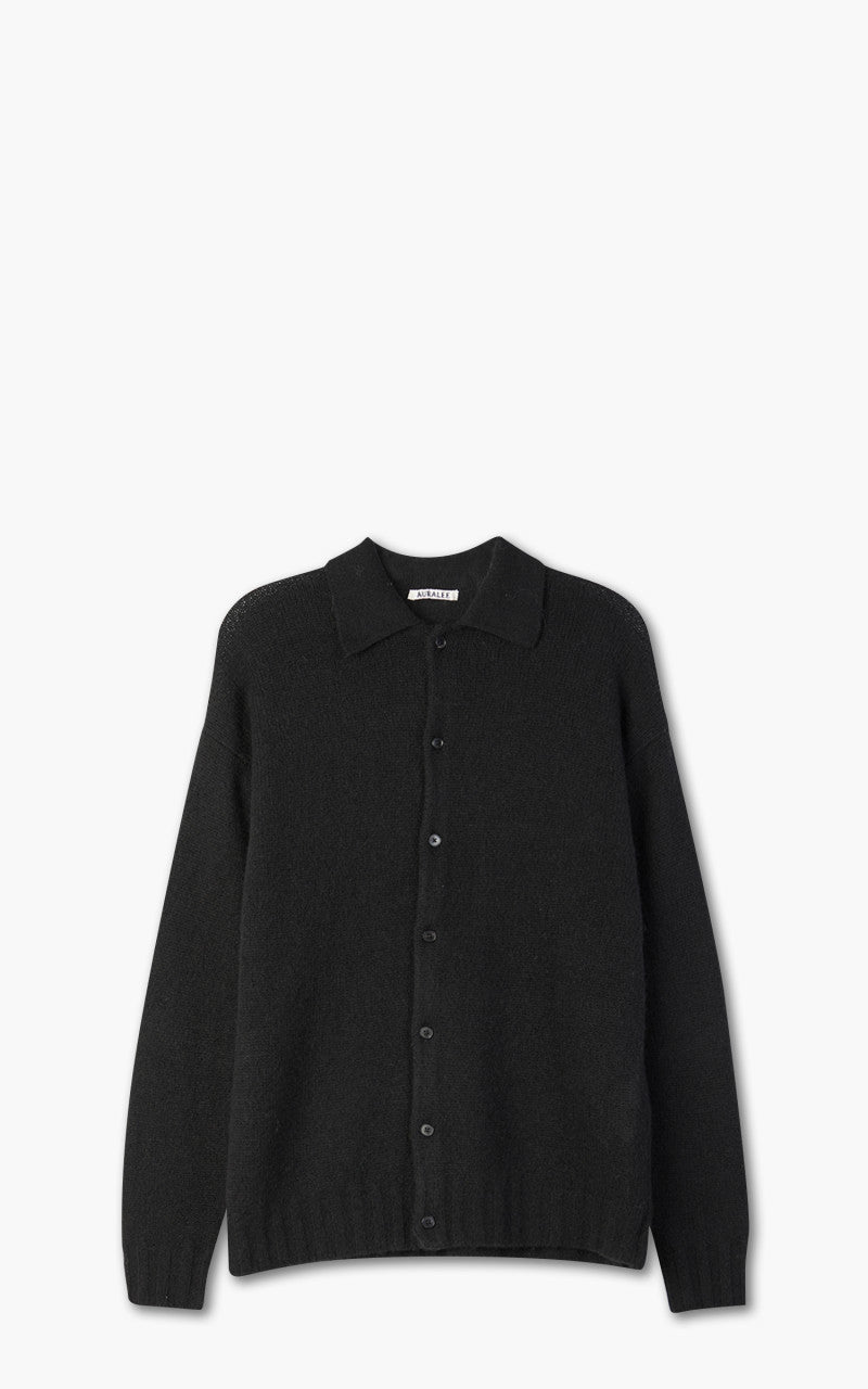 Auralee Shetland Wool Cashmere Knit Cardigan Black