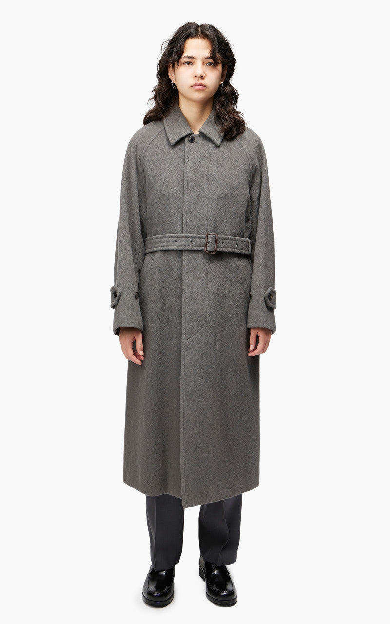 Auralee W Cashmere Wool Mosser Soutien Collar Coat Grey