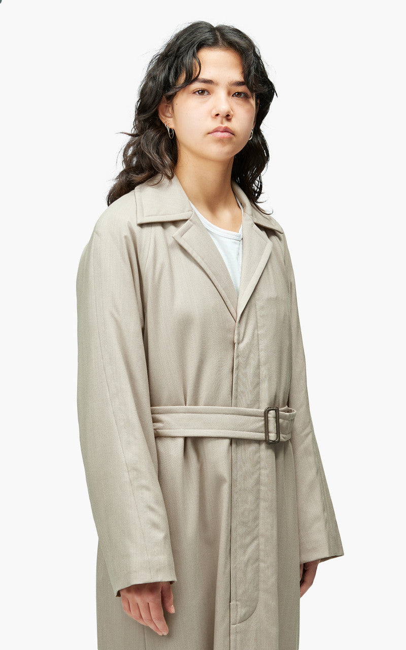 Auralee W Super Fine Tropical Wool Chesterfield Padded Coat Top Ivory Beige