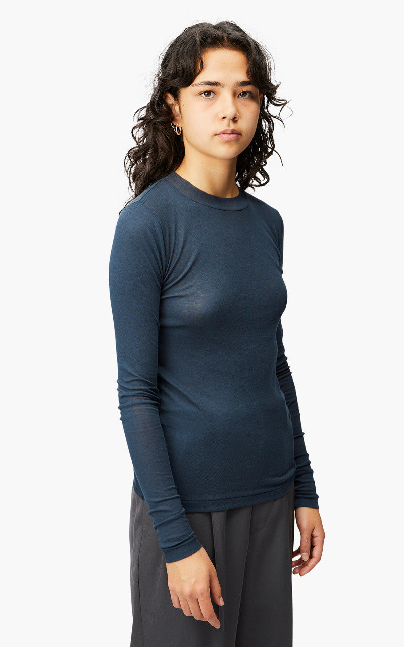 Auralee W High Gauge Sheer Rib L/S Tee Navy Blue