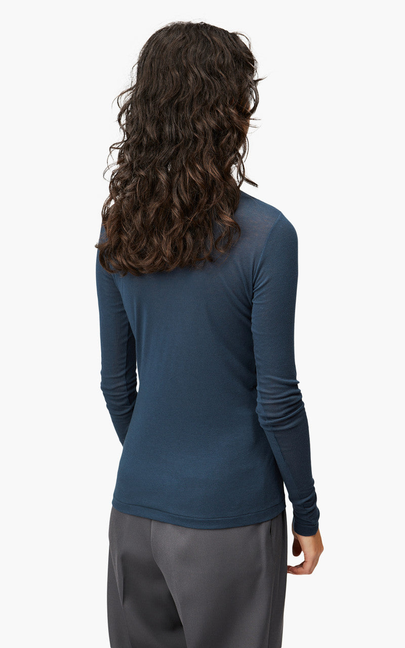 Auralee W High Gauge Sheer Rib L/S Tee Navy Blue