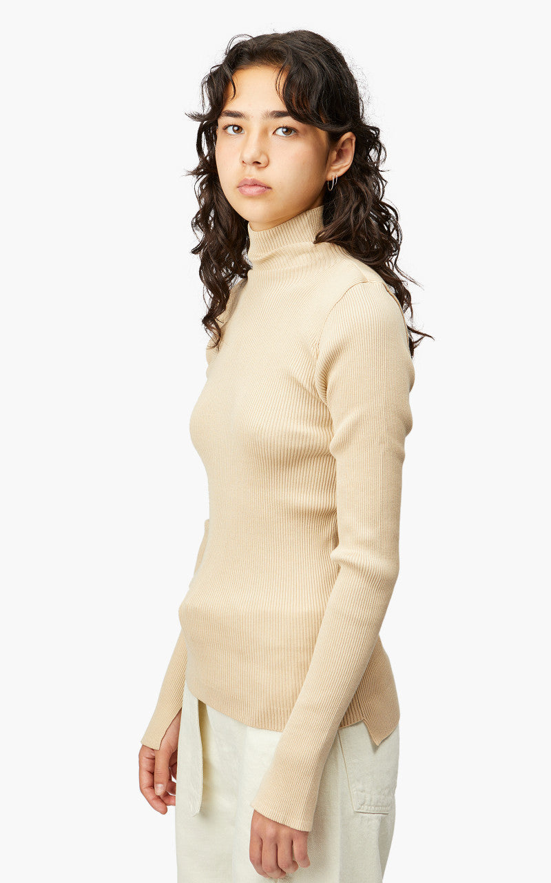 Auralee W Giza High Gauge Rib Knit Turtle Neck P/O Light Beige