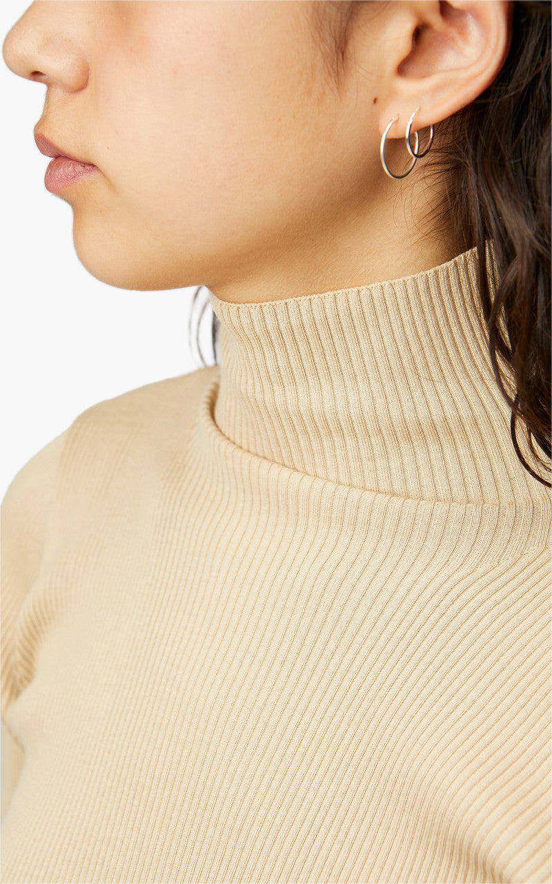 Auralee W Giza High Gauge Rib Knit Turtle Neck P/O Light Beige