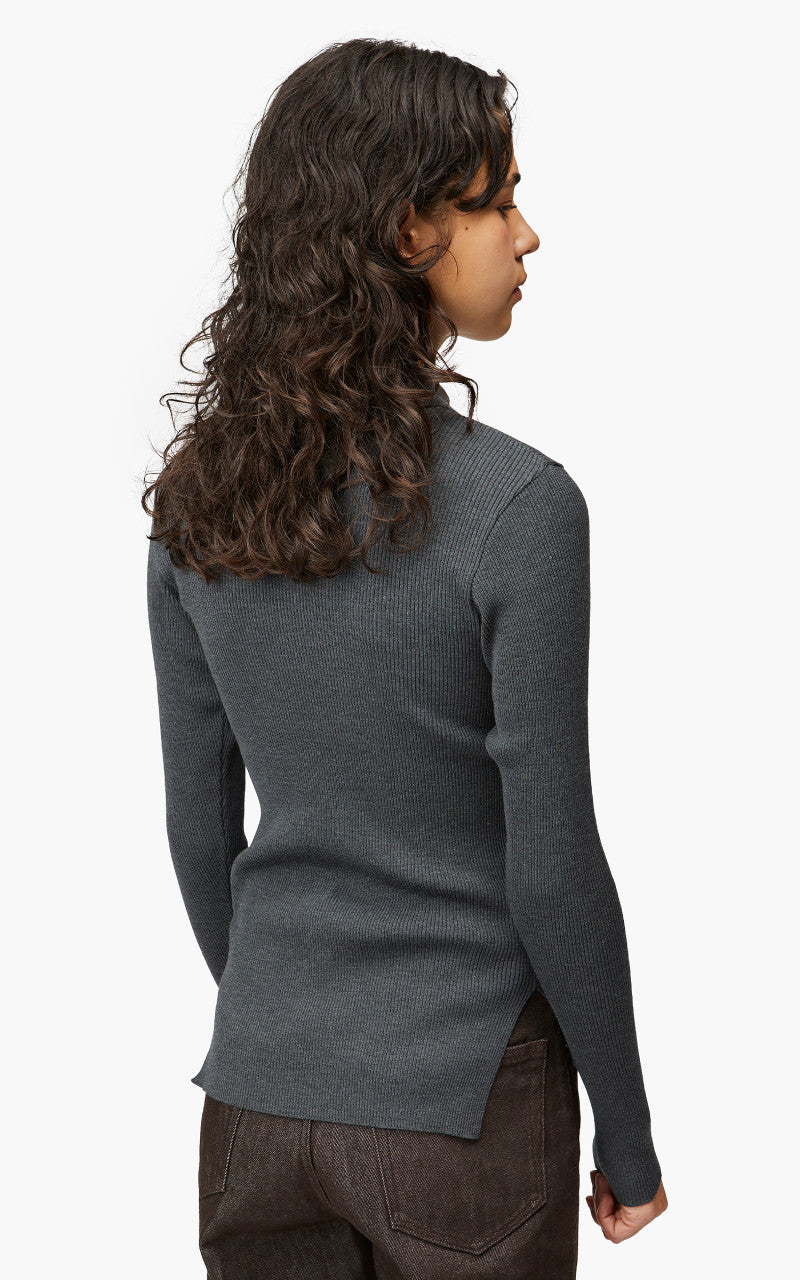 Auralee W Super Fine Wool High Gauge Rib Knit Polo L/S Tee Top Charcoal