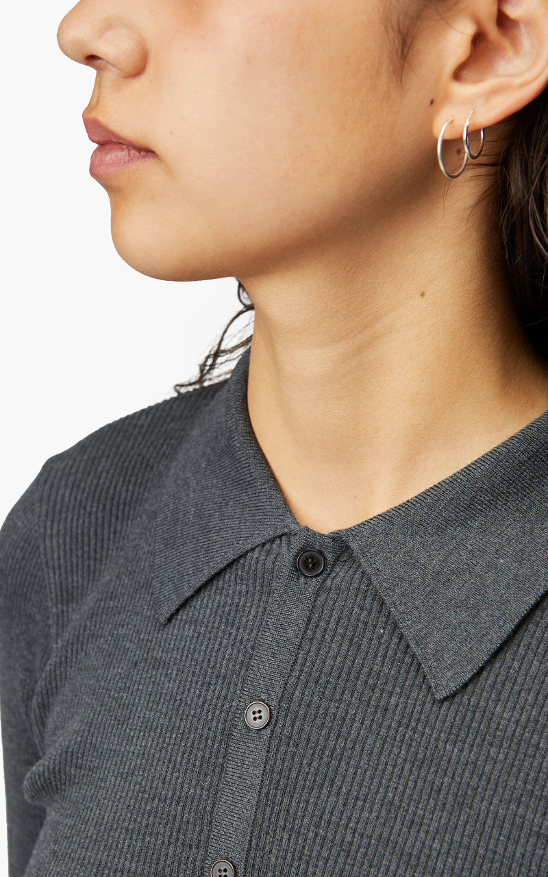 Auralee W Super Fine Wool High Gauge Rib Knit Polo L/S Tee Top Charcoal