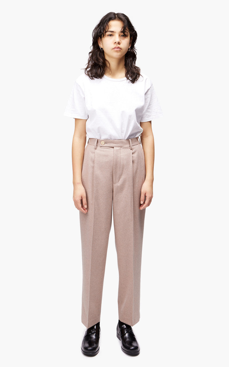 Auralee W Wool Fulling Flannel Slacks Top Light Pink