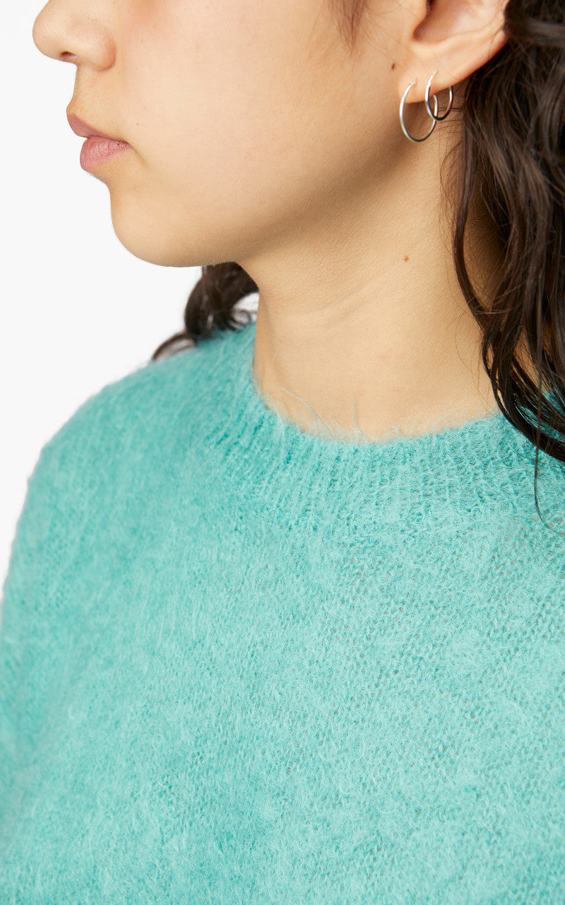 Auralee W Brushed Super Kid Mohair Knit P/O Blue