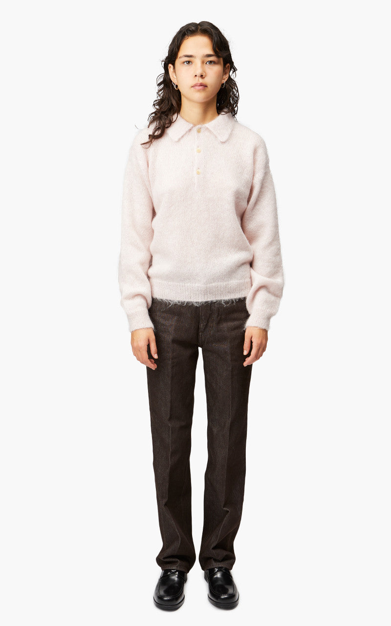 Auralee W Brushed Super Kid Mohair Knit Polo Light Pink