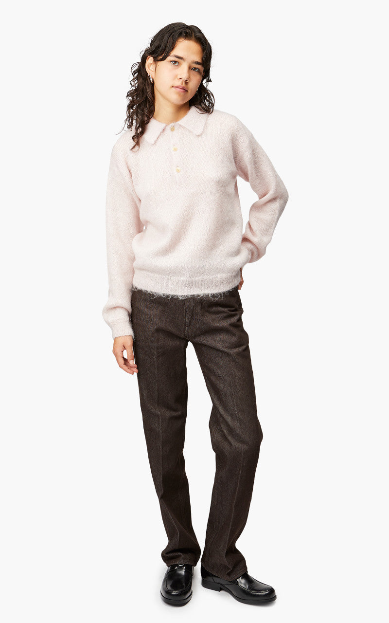Auralee W Brushed Super Kid Mohair Knit Polo Light Pink